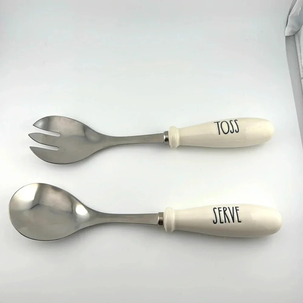 rae dunn kitchen farmhouse country style serving utensils serve/toss salad set 2